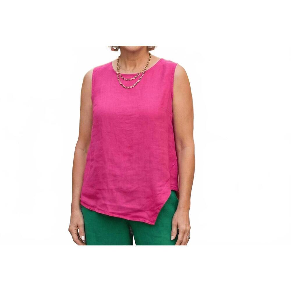 NEW PURO LINO the asymmetrical linen top in fuschia pink
